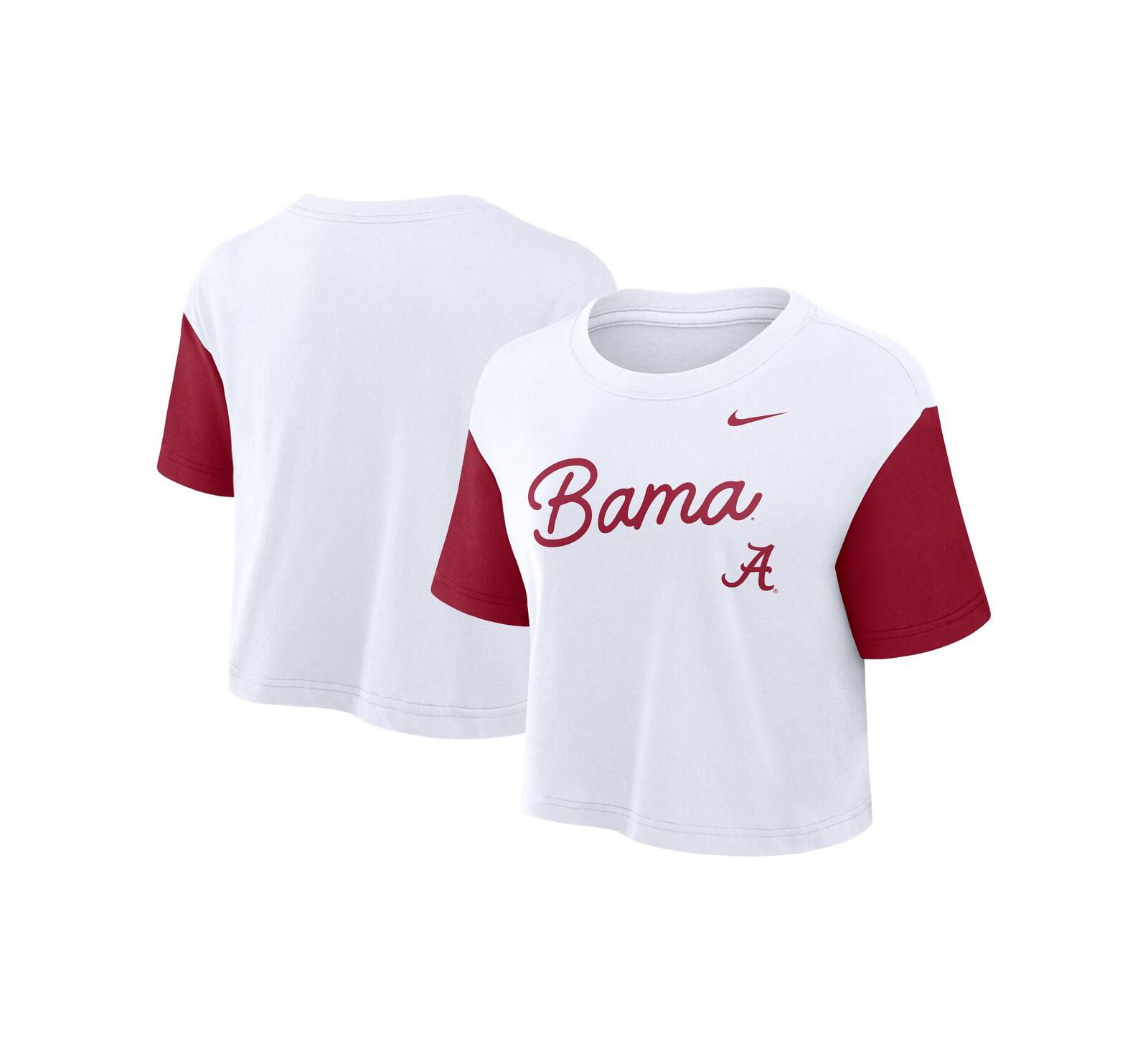 Nike Women's White/Crimson Alabama Crimson Tide Color-Block Script Performance Cropped T-Shirt