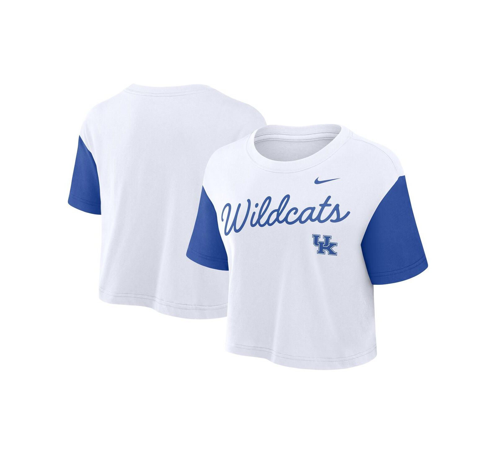 Женская укороченная футболка Nike White/Royal Kentucky Wildcats Color Block Script Performance