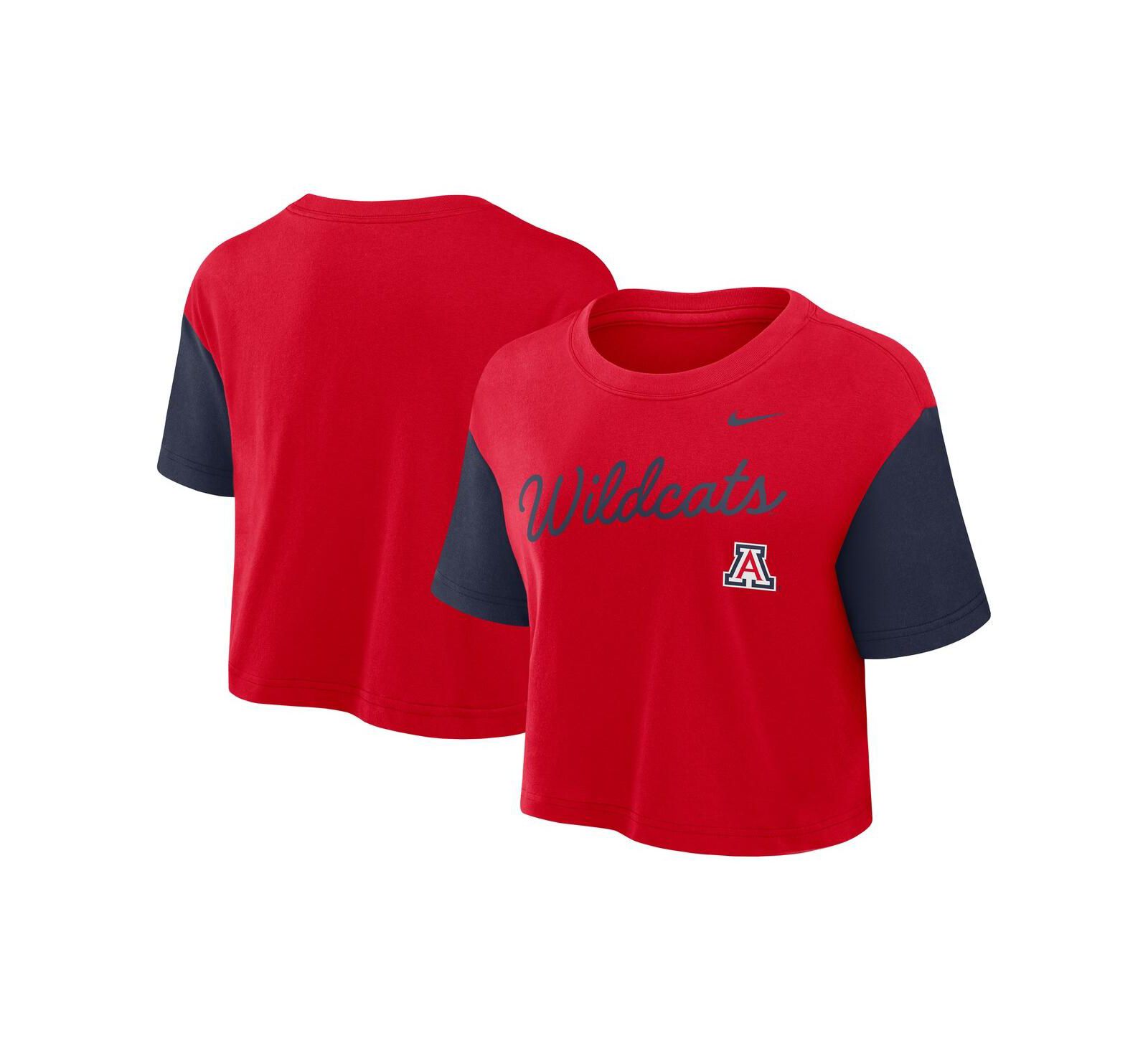 Nike Women's Red/Navy Arizona Wildcats Color Block Script Performance Cropped T-Shirt