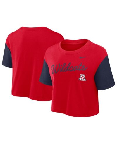 Футболка Nike Women's Red/Navy Arizona Wildcats Color Block Script Performance Cropped