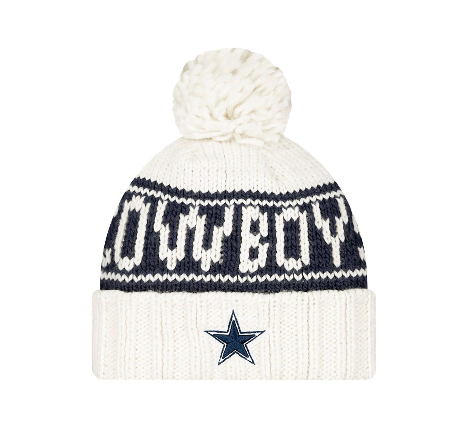 New Era Women's White Dallas Cowboys 2024 Sideline Cuffed Knit Hat with Pom