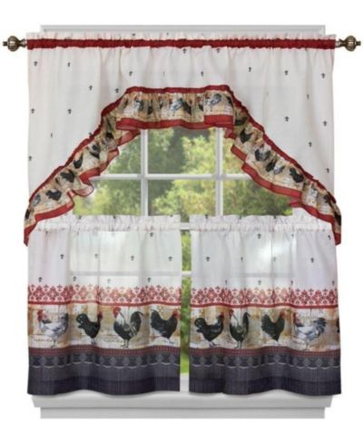 Kate Aurora Old Country Rooster Cottage Kitchen Curtain Tier and Swag Set