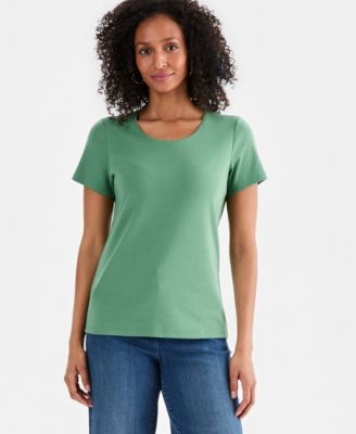 Style & Co Women's Cotton Short-Sleeve Scoop-Neck Top, Exclusively at Macy's