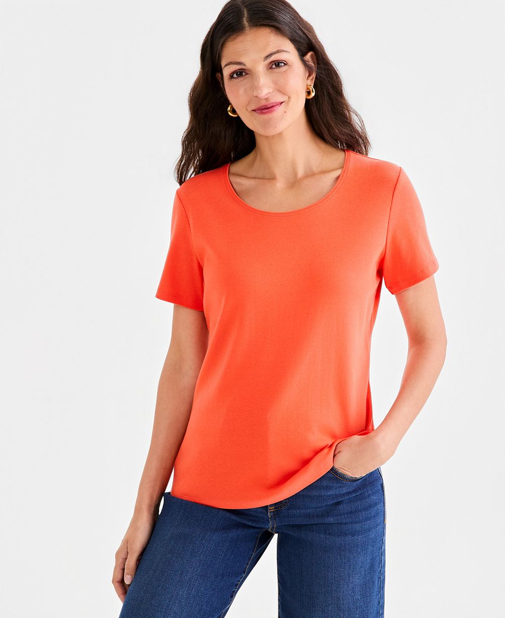 Style & Co Женский хлопковый топ с коротким рукавом и круглым вырезом