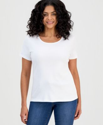 Style & Co Women's Cotton Short-Sleeve Scoop-Neck Top, Exclusively at Macy's
