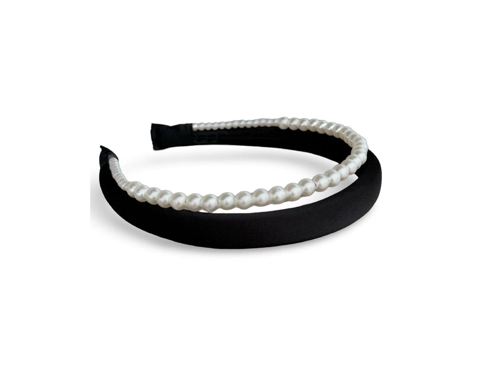 Classic Double Headband Set - Black and Pearl