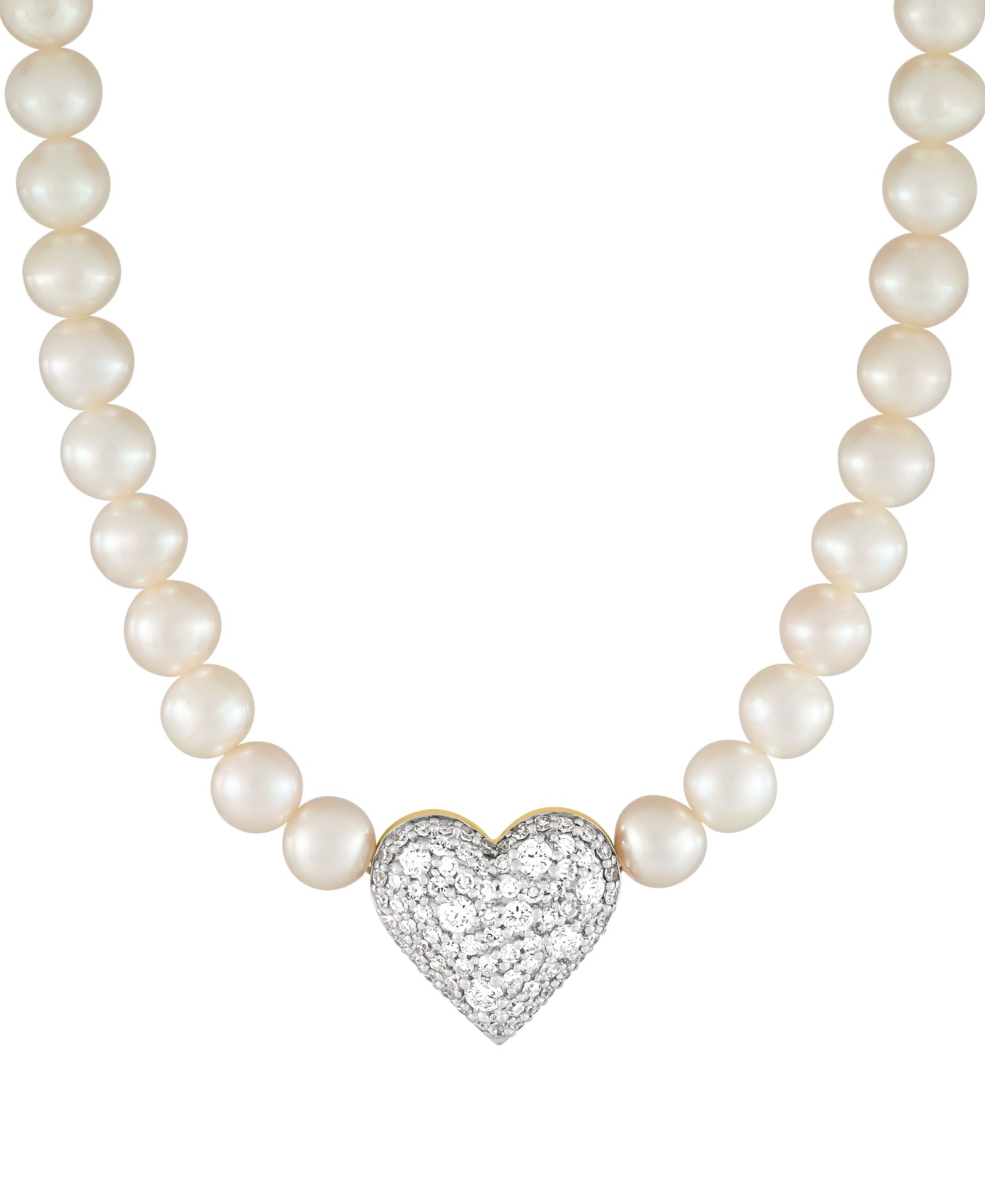 Подвеска в виде сердца Grown With Love с культивированным речным жемчугом (5-6mm) и выращенным в лаборатории бриллиантом (3/4 ct. t.w.), 14k Gold, 18" + 1" extender