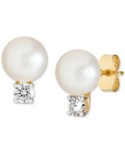 Grown With Love Cultured Freshwater Pearl (7mm) & Lab Grown Diamond (1/3 ct. t.w.) Stud Earrings in 14k Gold