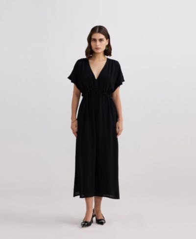 Reistor Women's V-neck Gathered Maxi Dress