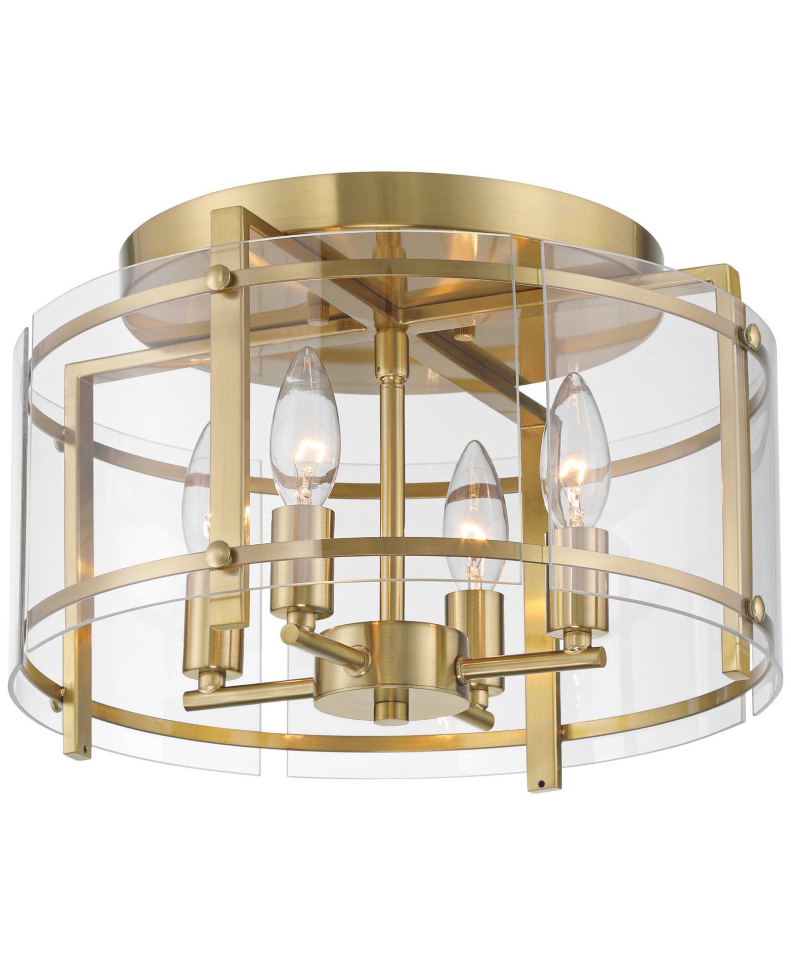 Possini Euro Design Raye 13 3/4" Modern Semi Flush-Mount Ceiling Light Fixture Kitchen Foyer Drum 4-Light Soft Gold Finish Glass