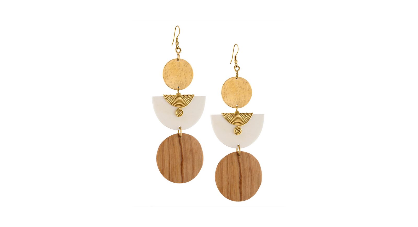 Серьги-подвески Kazuri Geometric Wood & Brass, ручная работа, бохо