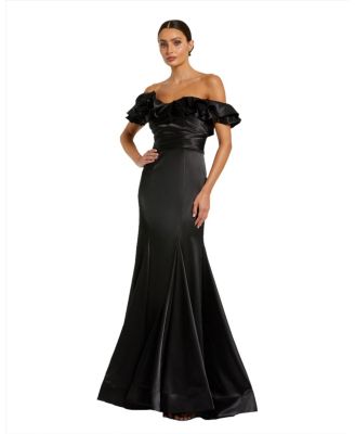 Женское вечернее платье Mac Duggal из сатина с рюшами, с открытыми плечами, силуэт русалки