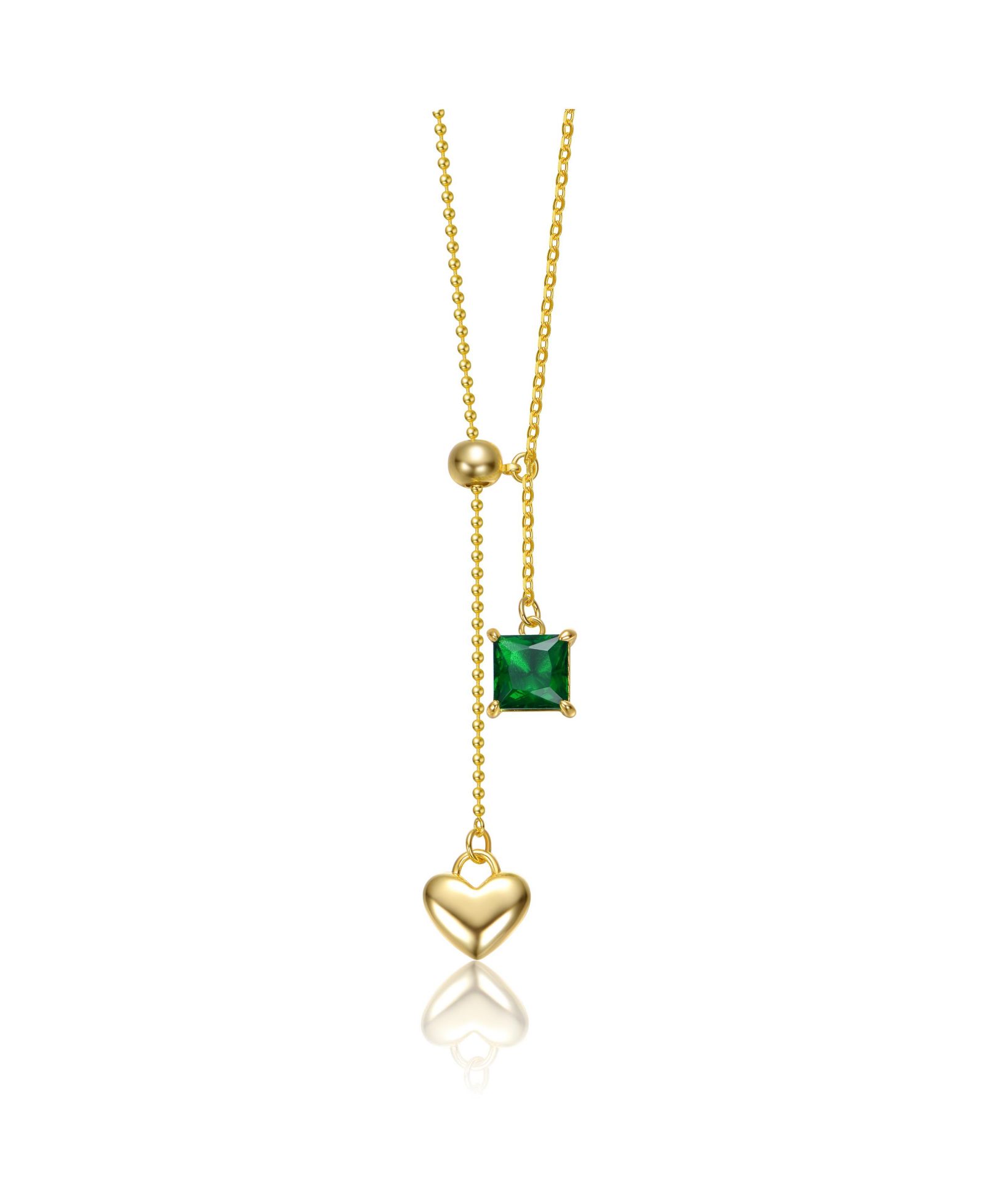 Rachel Glauber Dainty 14K Gold Plated Heart & CZ "Y" Drop Lariat Necklace