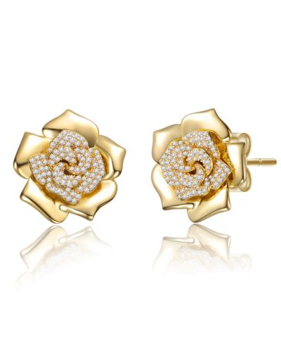 Серьги Rachel Glauber 14K Gold Plated CZ Big Heavy Flower Statement