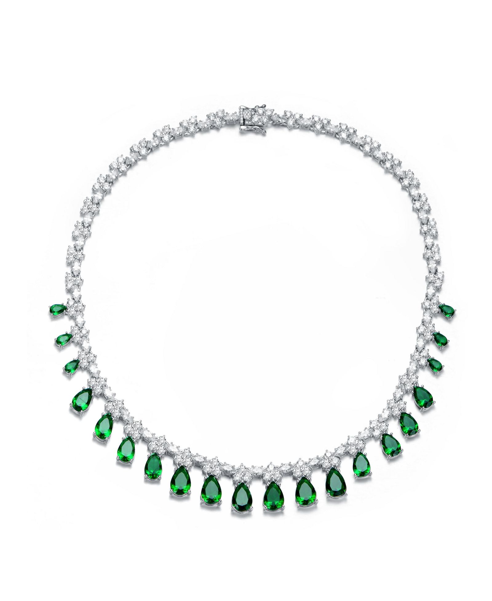 Genevive Dazzling White Gold Plated Cubic Zirconia Statement Necklace