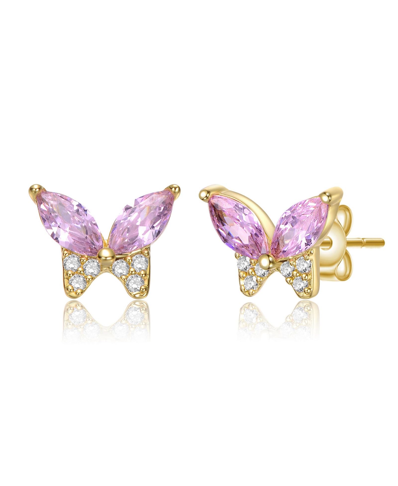 Серьги-гвоздики GiGiGirl 14k Gold Plated Soft Pink CZ Butterfly