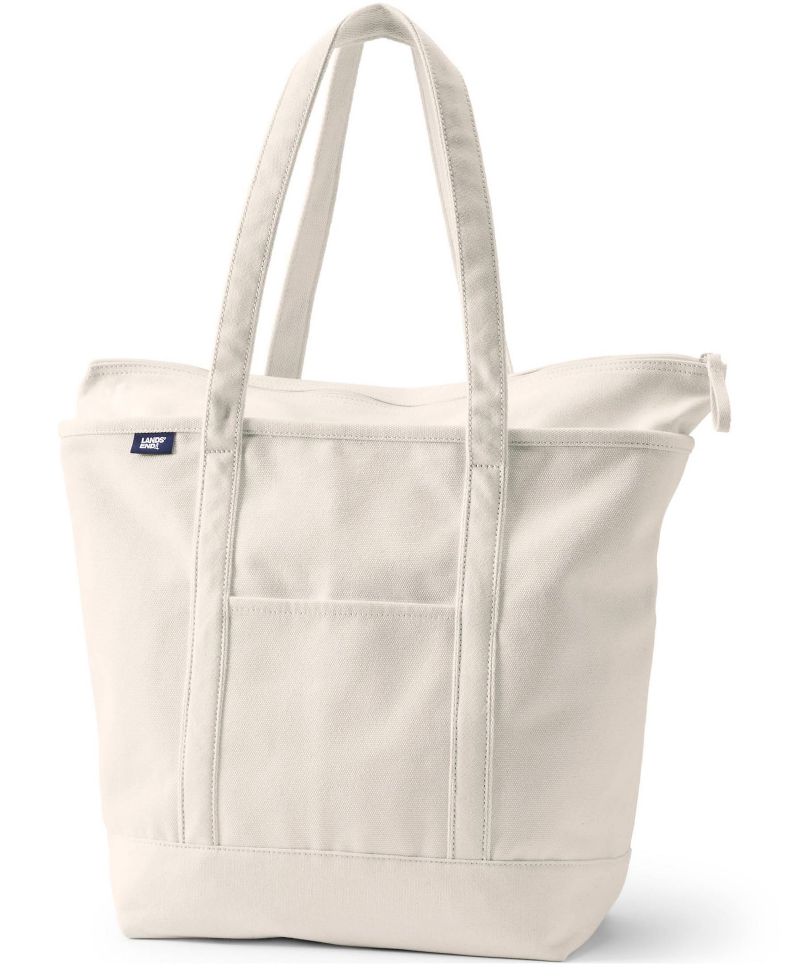 Lands' End Large 5 Pocket Zip Top Long Handle Canvas Tote Bag