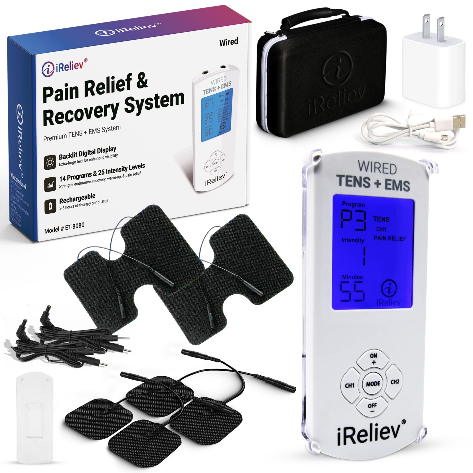 iReliev Premium TENS + EMS Pain Relief & Recovery System