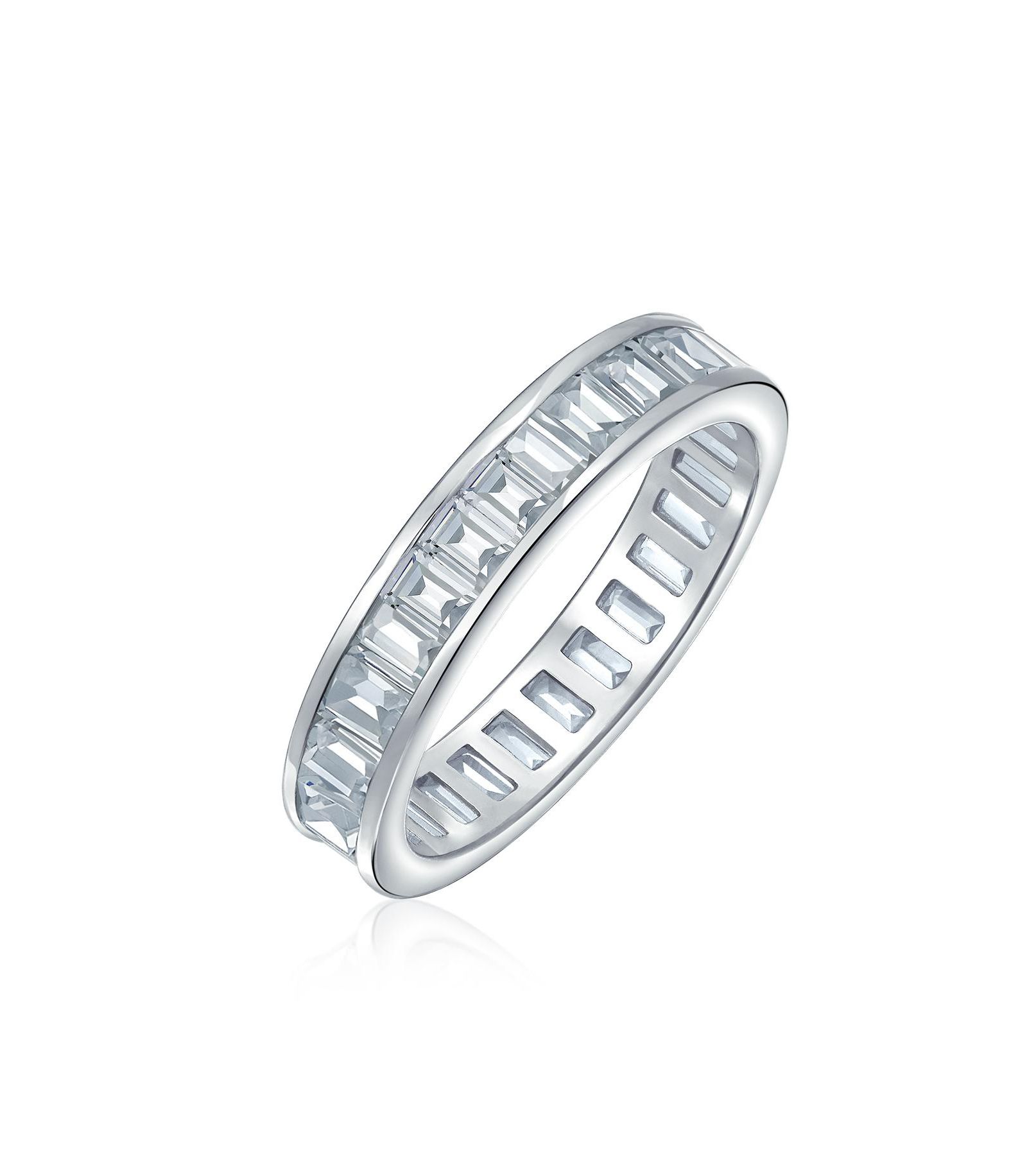 Bling Jewelry Emerald Cut And Baguette CZ Eternity Band Ring Sterling Silver .925