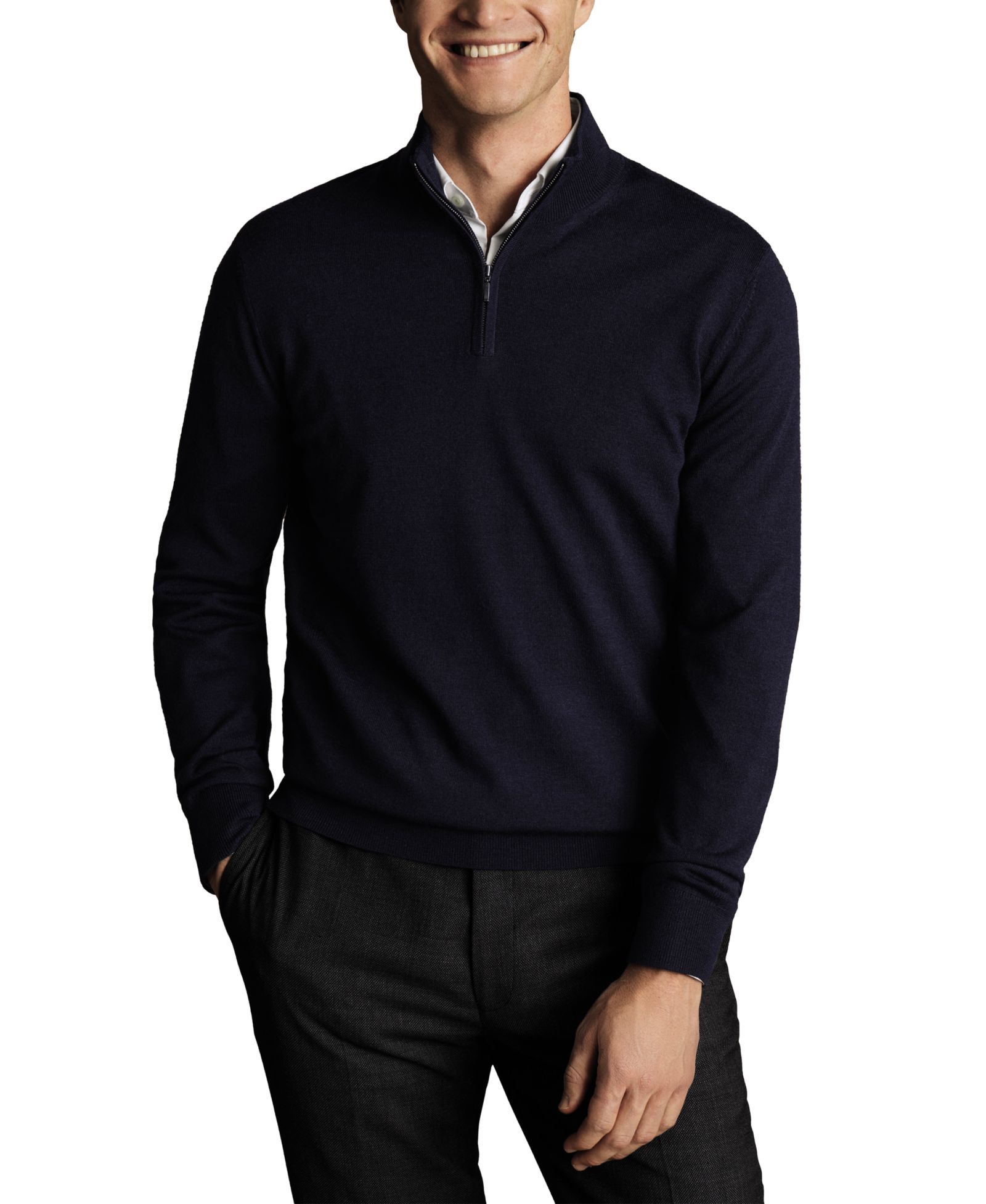 Charles Tyrwhitt Men's Long-Sleeve Quarter-Zip Merino Wool Sweater