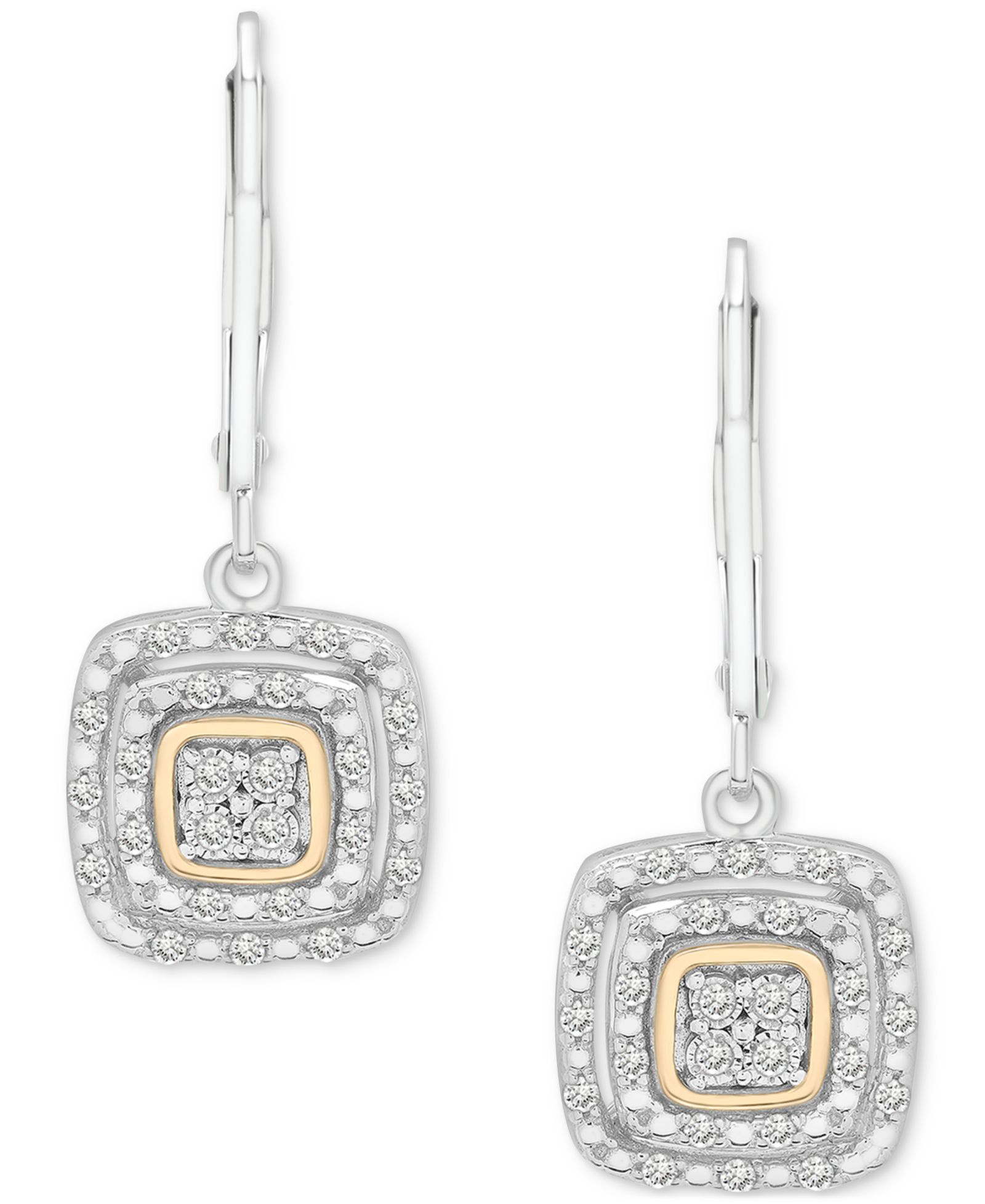Diamond Cushion Drop Earrings (1/4 ct. t.w.) in Sterling Silver & Gold Plate, Exclusively at Macy's