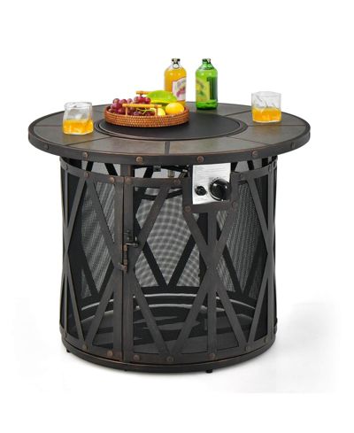 32 in Outdoor Fire Pit Table with Fire Glass and PVC Cover, 30,000 BTU