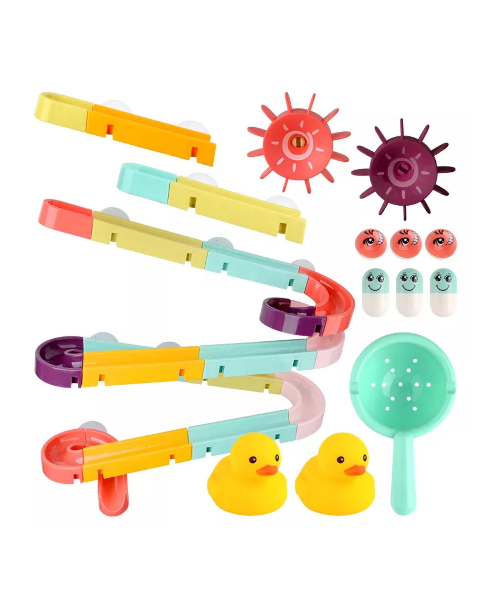 Sperric Toddler Interactive Bathtub Slide Set with Rubber Ducks and Ball - Bath Toys, Puzzle Slide Bath Toy for Kids, Fun Water Slide Bath Toy
