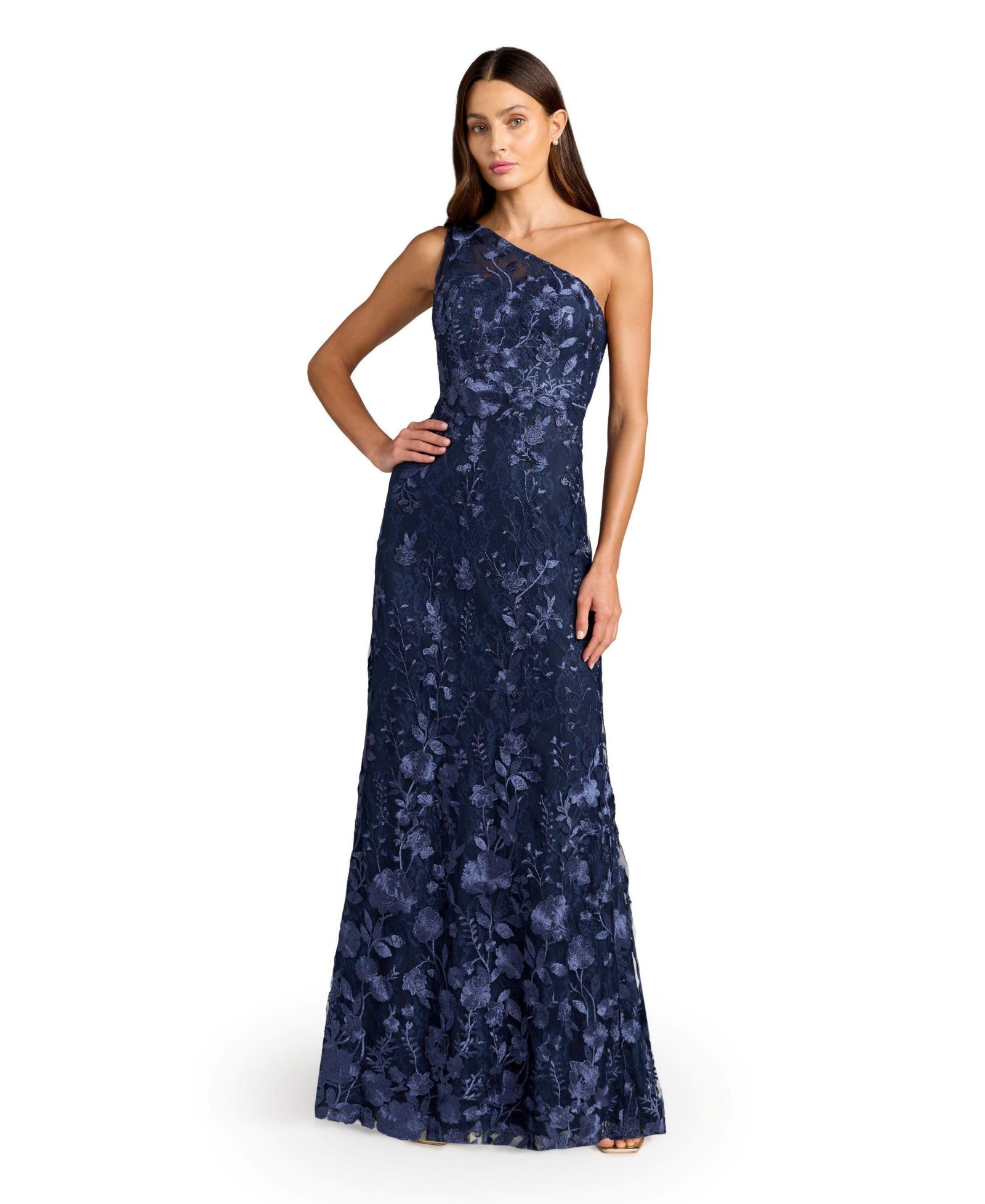 Mac Duggal Women's One Shoulder Lace Embroidered Gown
