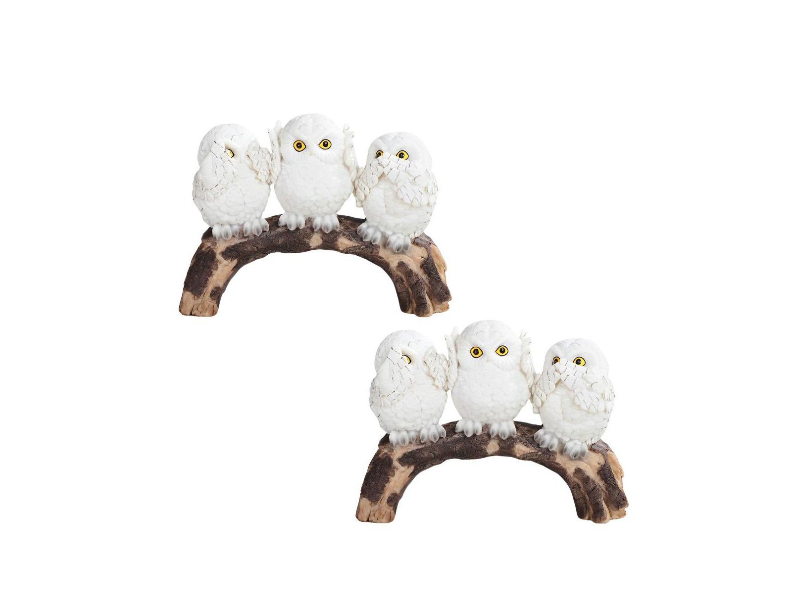 "2-PC Gift Set" FC Design 8"W Set Snowy Owl Standing on Tree Trunk Acting Hear-No, See-No, Speak-No Evil Stacked Owls Figurine Statue Ornament Home Room Office Decor and Perfect Gift Ideas