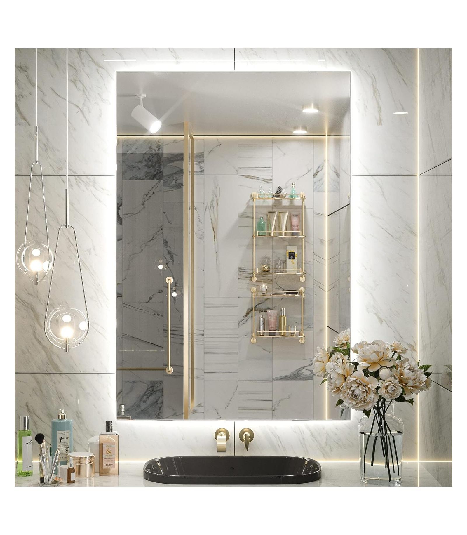 keonjinn LED Backlit Frameless Lighted Bathroom Wall Mirror Vanity Mirror Brightness Adjust