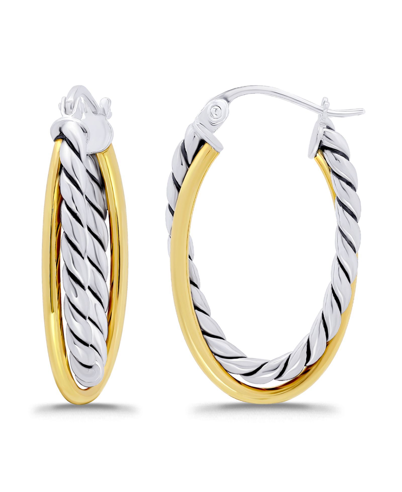 Macy's Серьги-кольца с оксидированным покрытием, Oval Two Row Polish Tubing