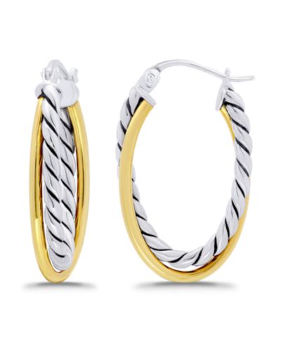 Macy's Серьги-кольца с оксидированным покрытием, Oval Two Row Polish Tubing