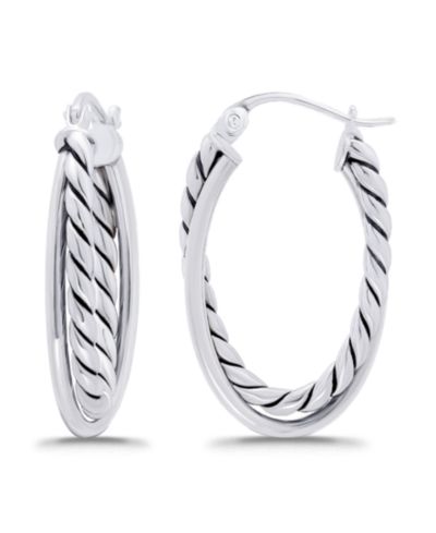 Macy's Серьги-кольца с оксидированным покрытием, Oval Two Row Polish Tubing