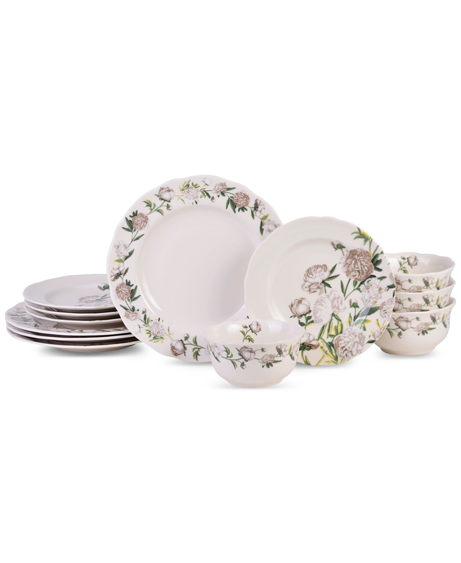 222 Fifth Luxe Peony Neutral 12 Pc. Dinnerware Set, Service for 4