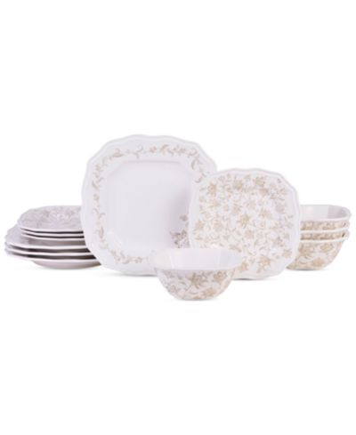 222 Fifth Batik Toile Taupe 12 Pc. Dinnerware Set, Service for 4