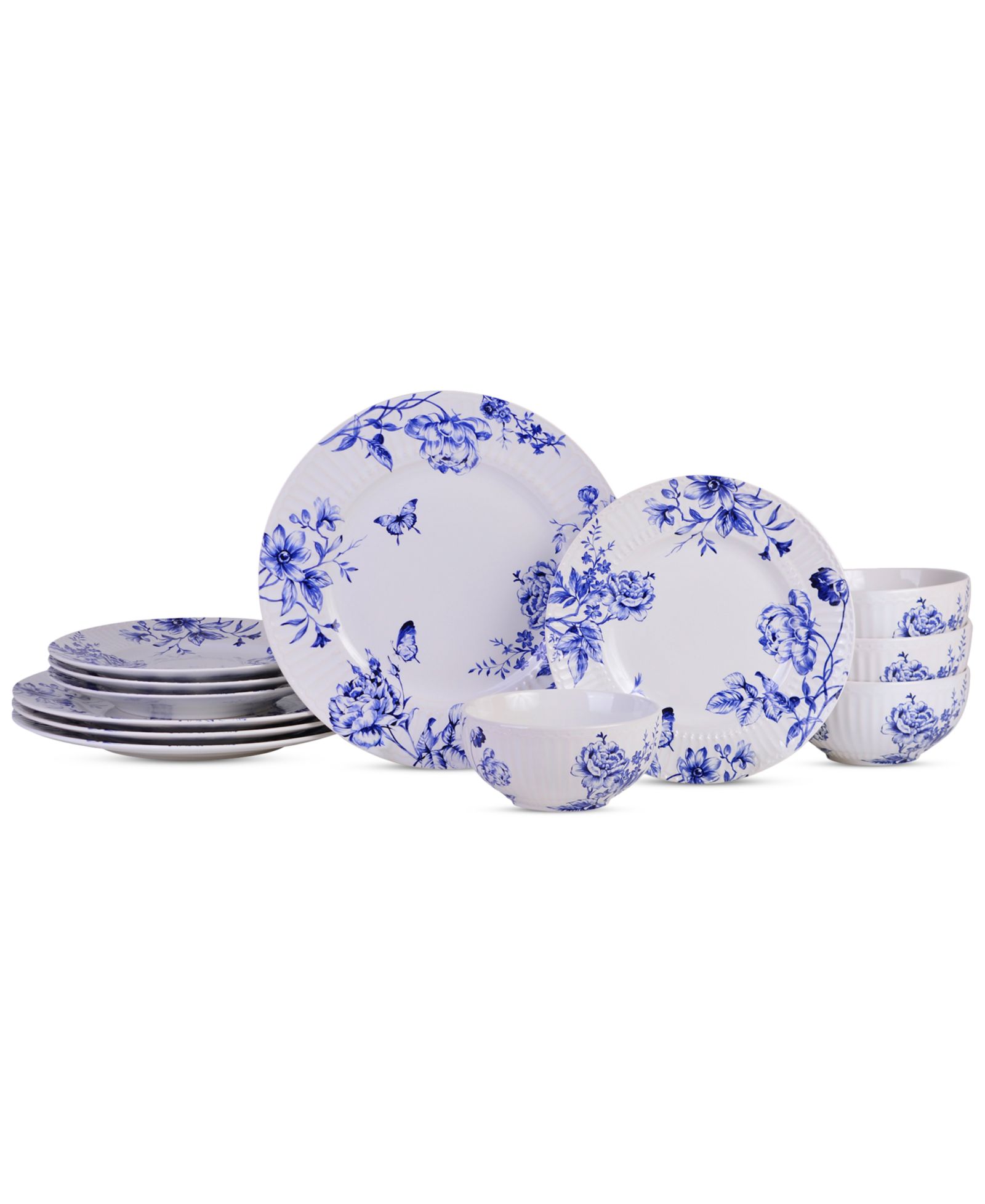 222 Fifth Cassian Embossed Toile Blue 12 Pc. Dinnerware Set, Service for 4