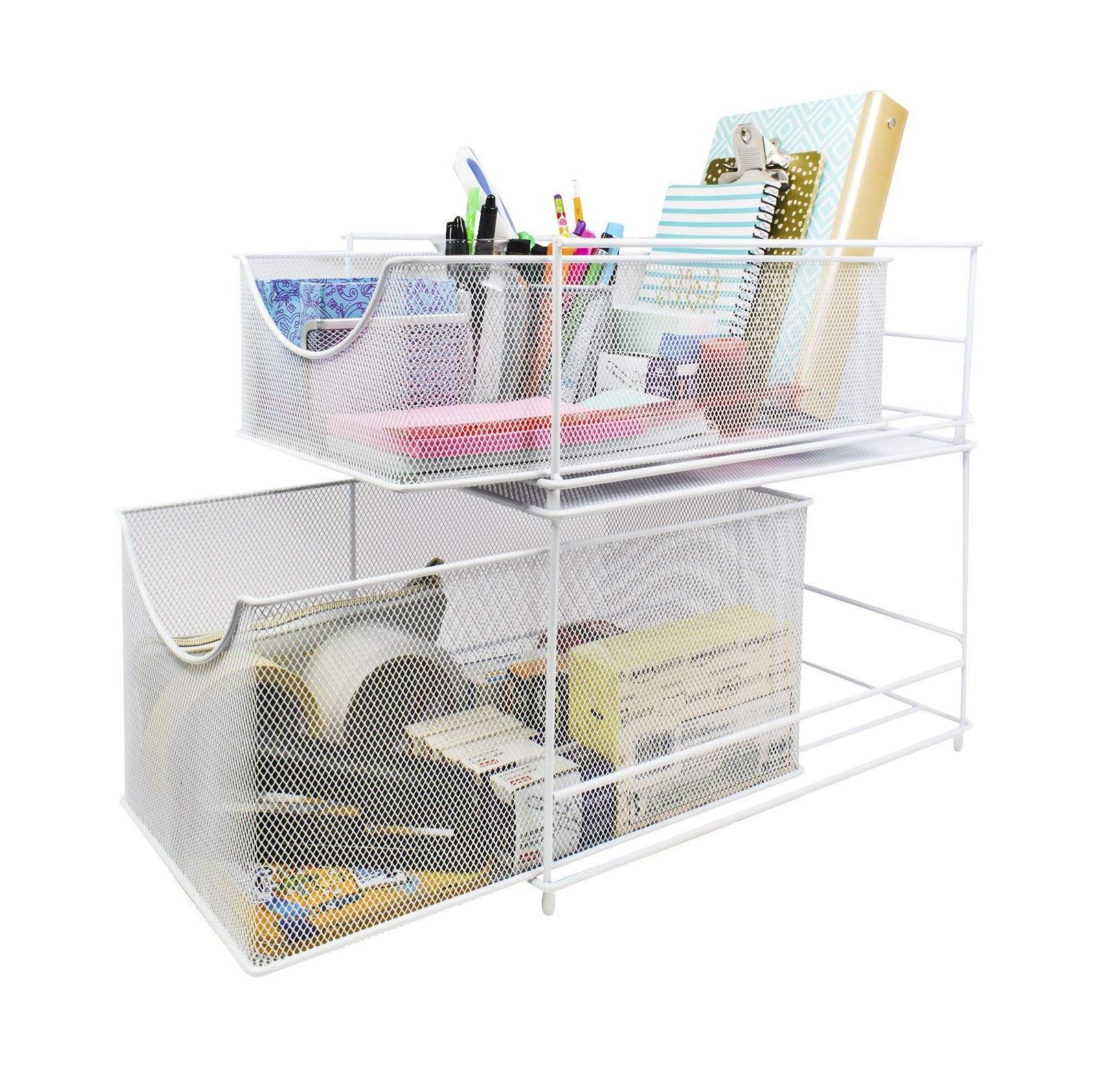 Sorbus 2-Tier Sliding Mesh Basket Drawers - White