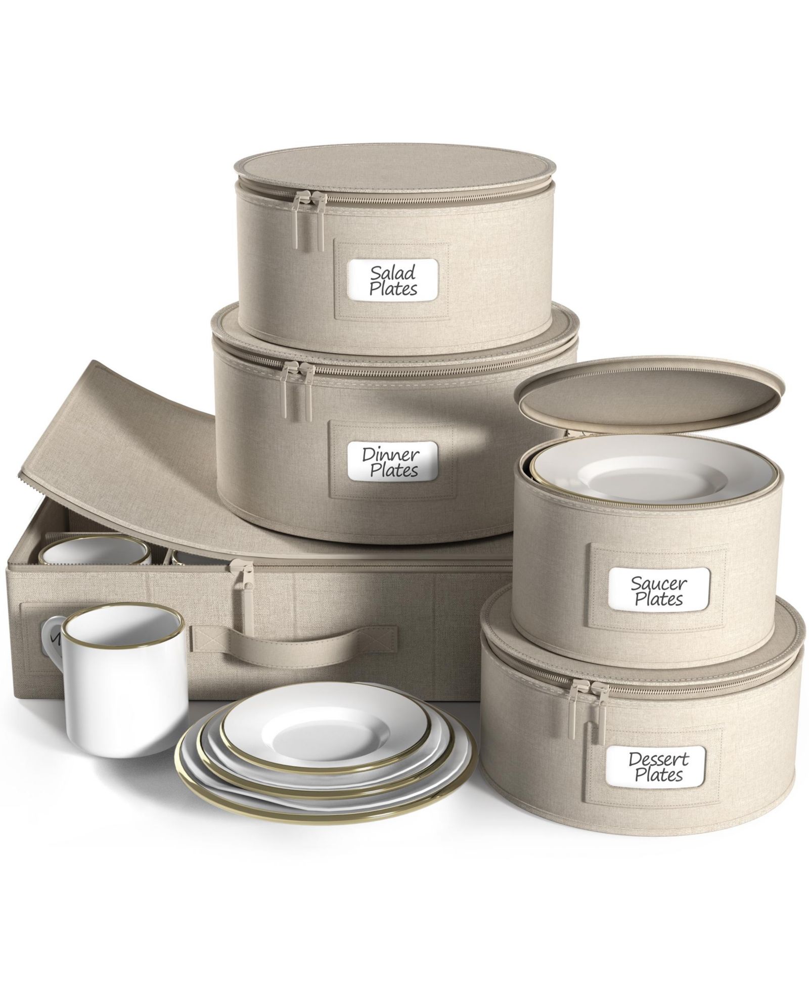 Sorbus 5-Piece Stackable Plate Carrier Set for Dinnerware, Plate Organization and Storage with Felt Plate Protector