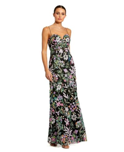 Mac Duggal Women's Floral Embroidered Bustier Trumpet Gown