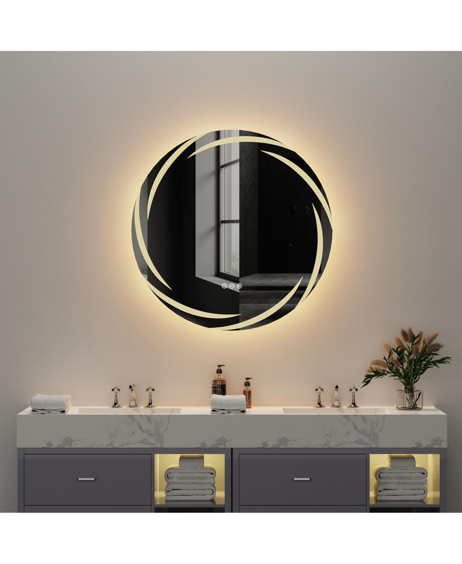 WISFOR Anti-Fog 3-Color Lighted Wall-Mounted Bathroom Mirror