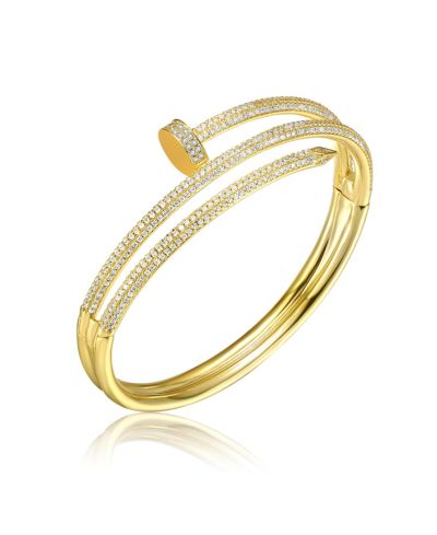 Rachel Glauber Modern 14K Gold Plated CZ Triple-Row "Nail" Bracelet