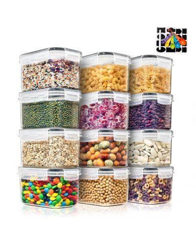 Sorbus 12 Pack (0.8L/27.05 Oz) Airtight Food Storage Containers with Locking Lids, Measuring Spoons & Labels