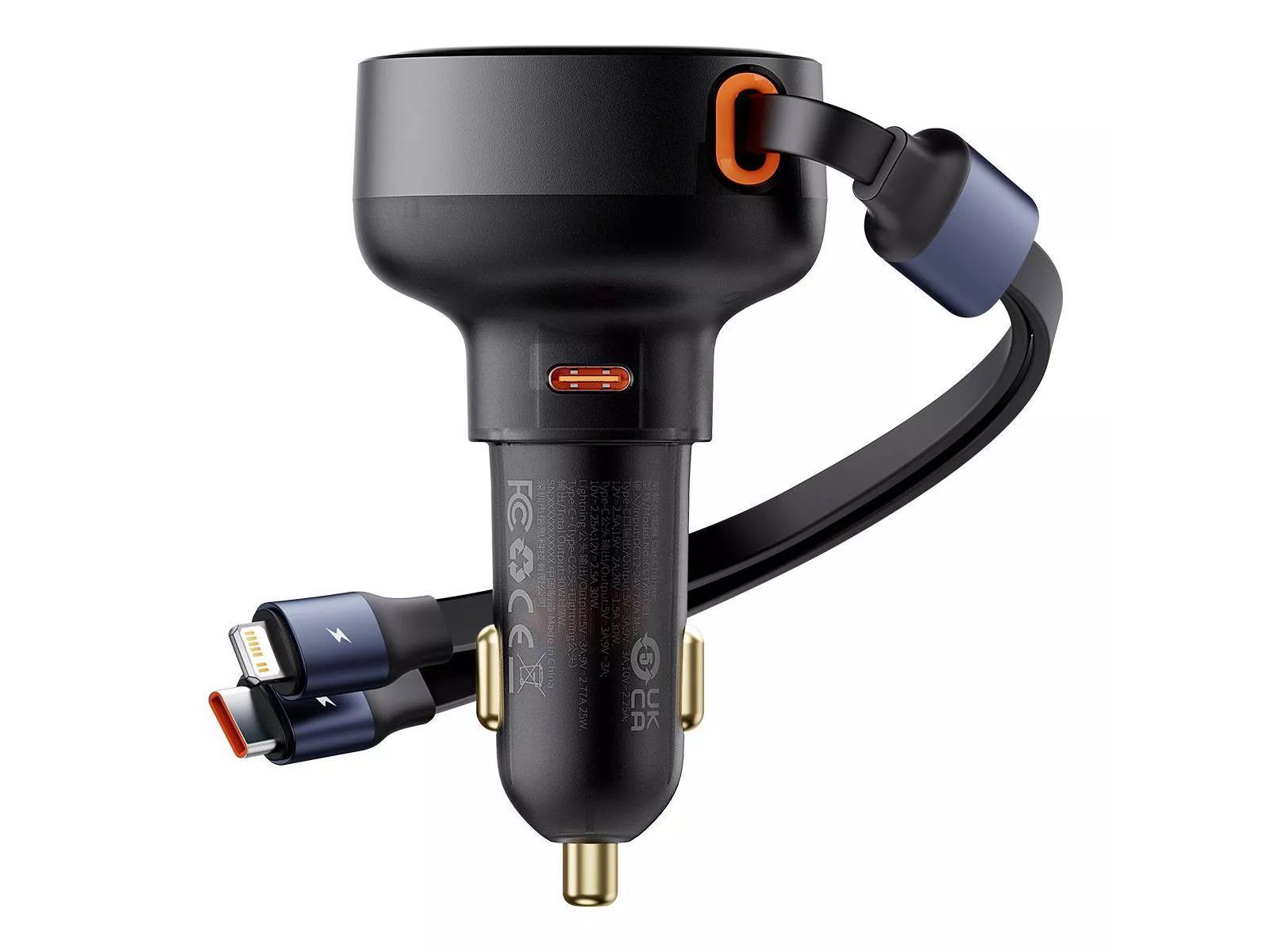 Baseus Enjoyment Pro 60W Fast-Charging Retractable Car Charger for iPhone and USB-C Devices