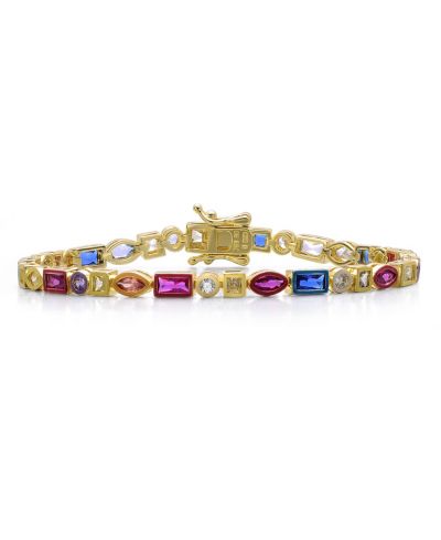 Rachel Glauber 14K Gold Plated многоцветный теннисный браслет с CZ
