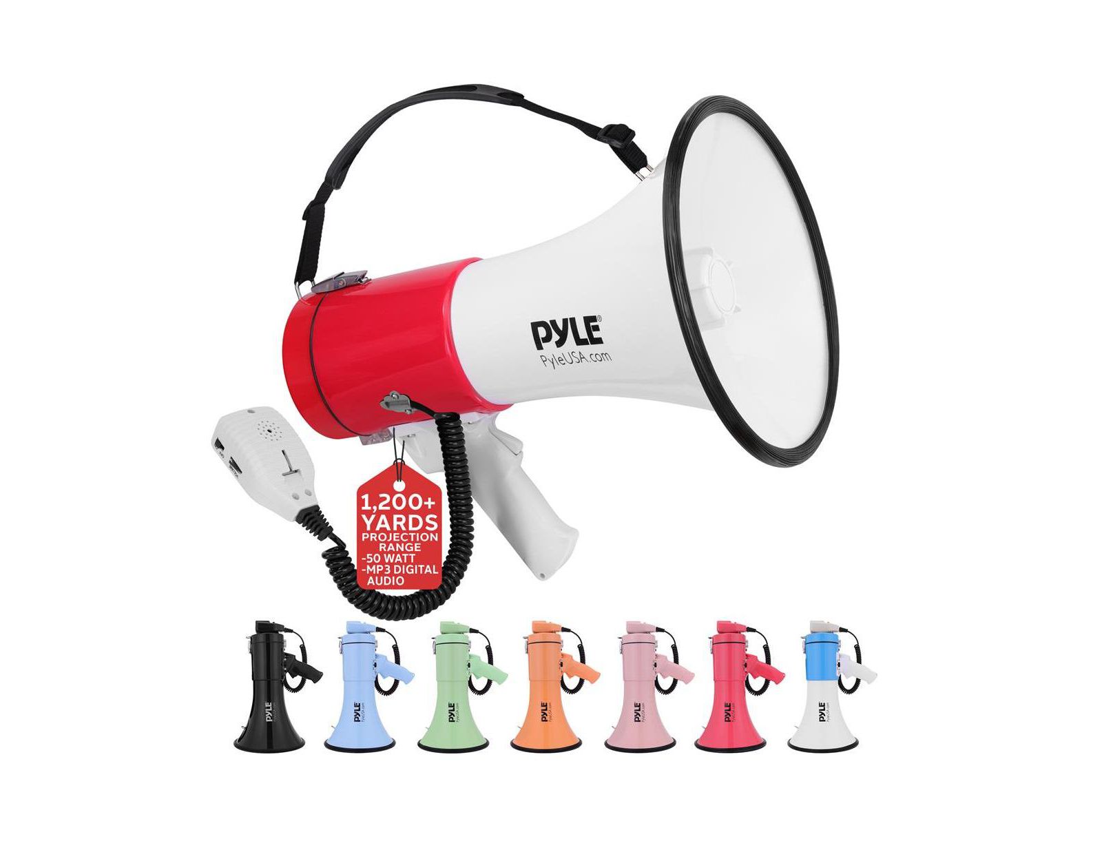 Pyle PMPRA514WHI 50-ваттный автоматический мегафон-сирена
