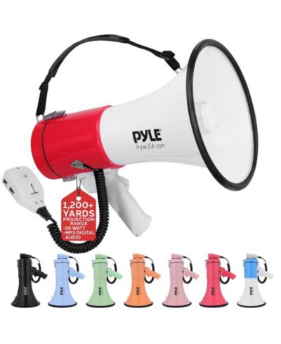 Pyle PMPRA514WHI 50-ваттный автоматический мегафон-сирена