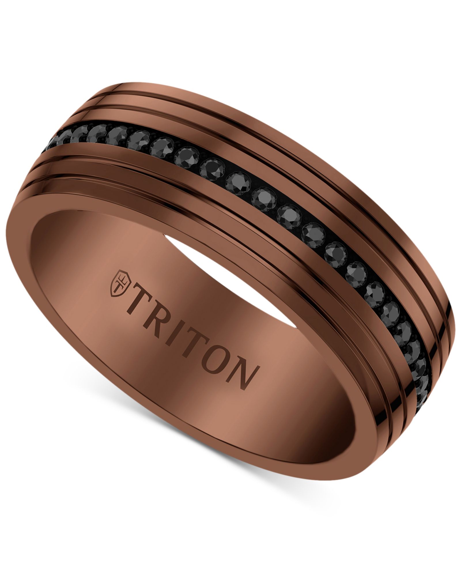 Triton Men's Black Sapphire Low Dome Comfort Fit Wedding Band (1-1/6 ct. t.w.) in Brown & Black Tungsten