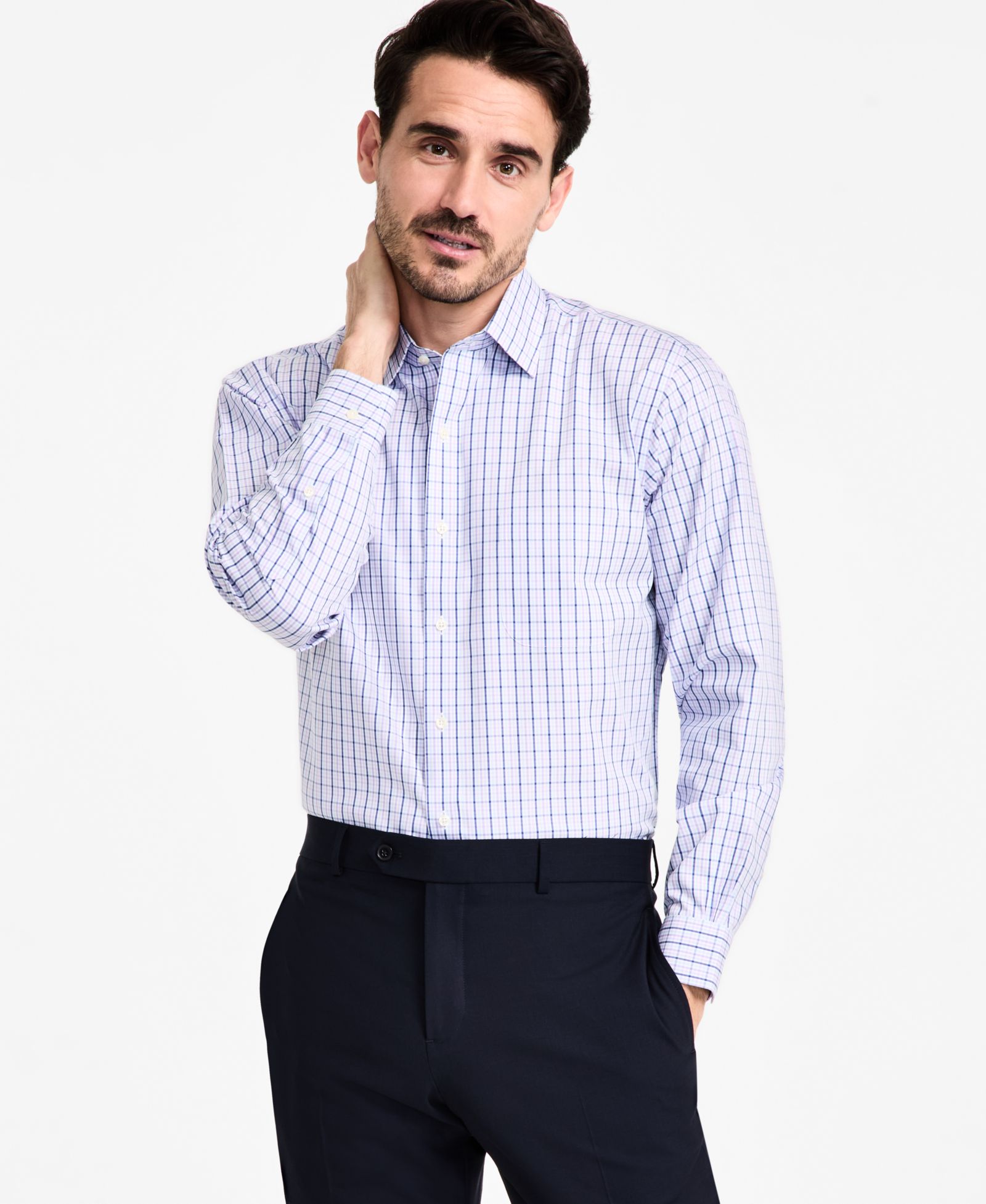 Мужская рубашка Brooks Brothers Regular-Fit Non-Iron Spread Collar Check Pinpoint