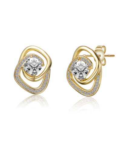 Серьги-гвоздики Rachel Glauber Elegant 14K Gold Plated CZ Double Knot