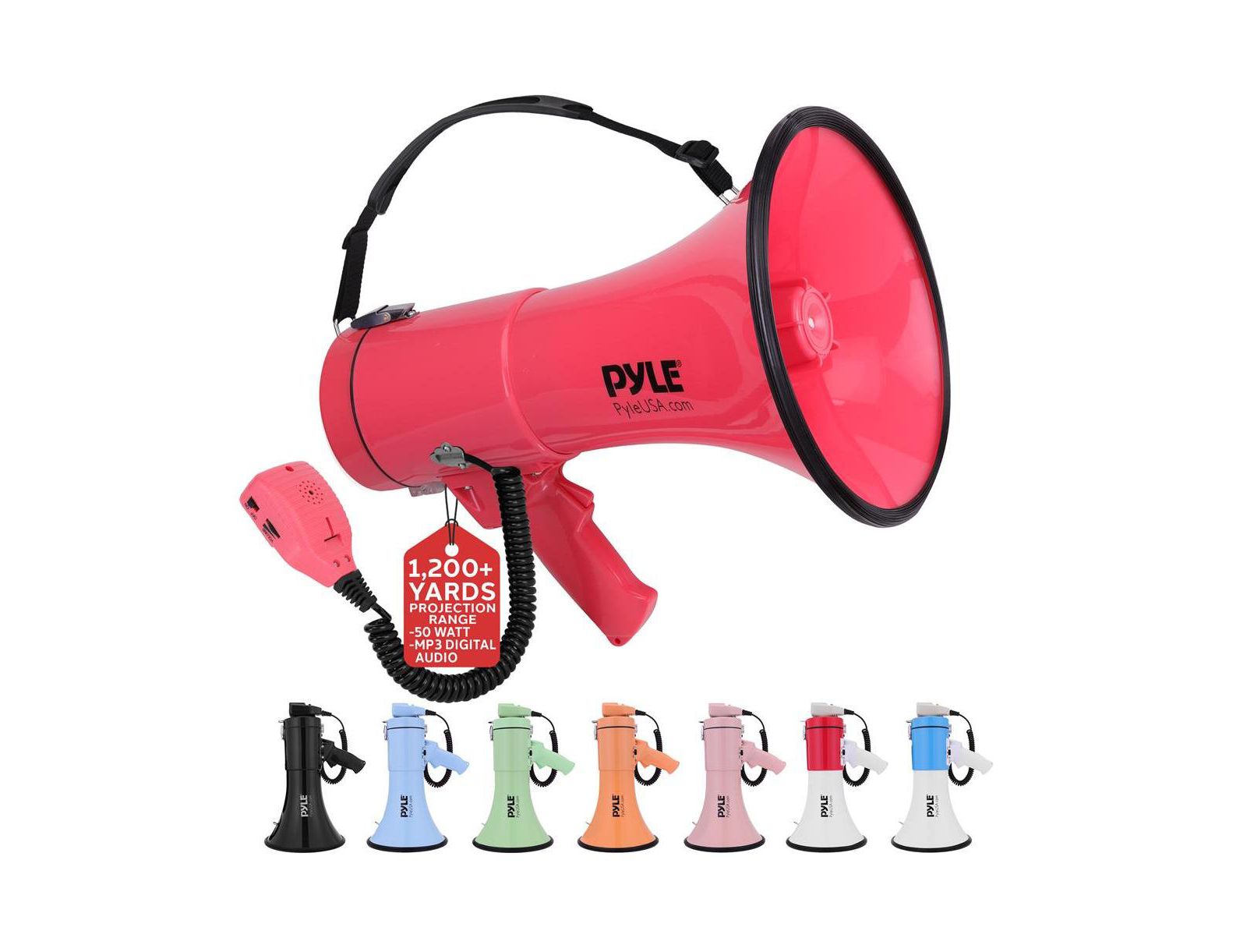 Мегафон PYLE 50-Watt MP3 Input Siren с наплечным ремнем